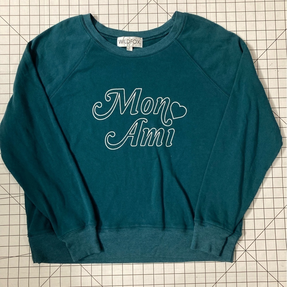 NEW WildFox Women’s Small Teal ‘Mon Ami’‎ Sweatshirt